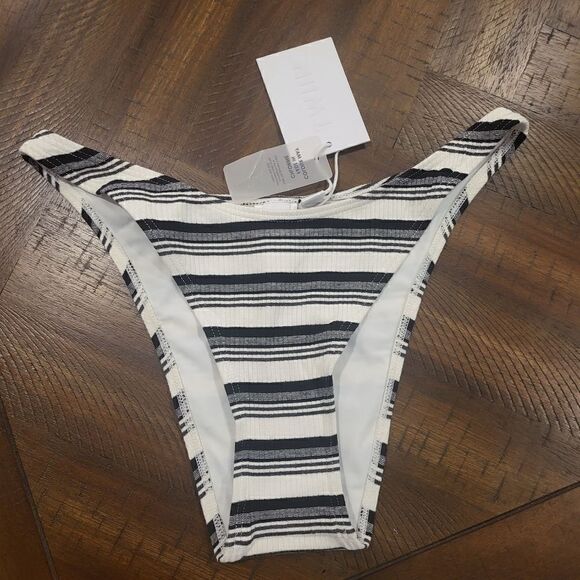 TWIIN Striped high leg bikini bottom black and white Medium - Picture 1 of 5